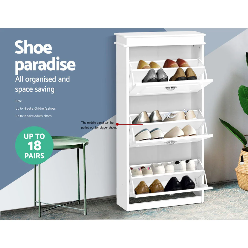 3-Tier Shoe Cabinet – White with Retro Metal Handles - Image 5