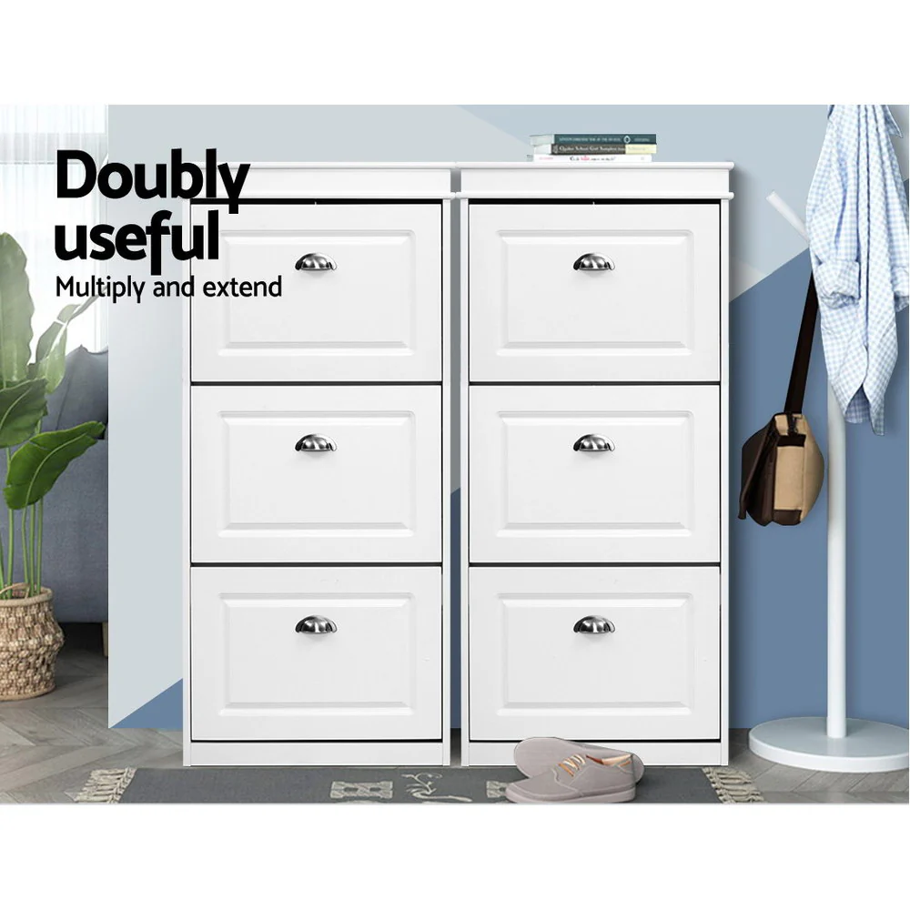 3-Tier Shoe Cabinet – White with Retro Metal Handles - Image 7