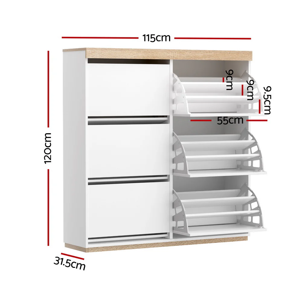 3-Tier Shoe Rack Cabinet with 6 Flip-Out Drawers – White & Pine Finish - Image 3