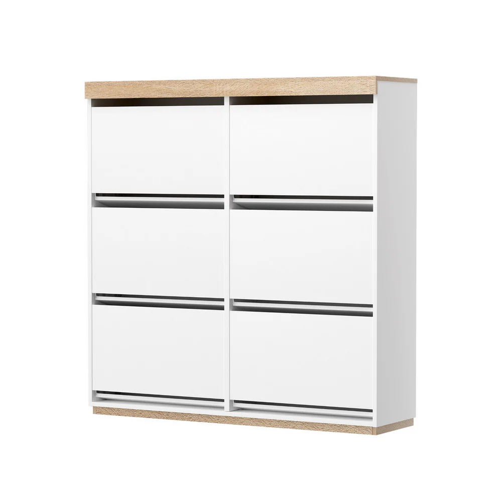 3-Tier Shoe Rack Cabinet with 6 Flip-Out Drawers – White & Pine Finish - Image 4