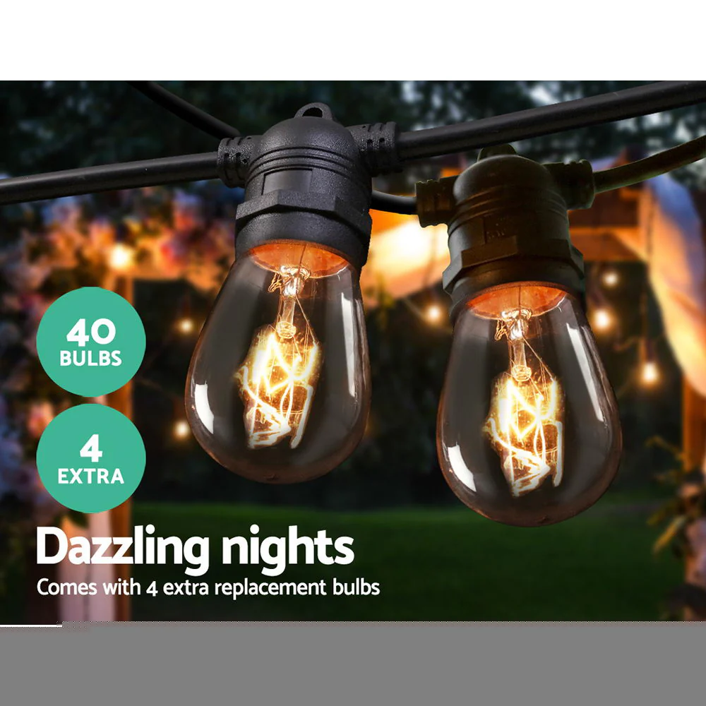 38m LED Festoon String Lights Outdoor Christmas Wedding Waterproof Garden Decor - Image 3