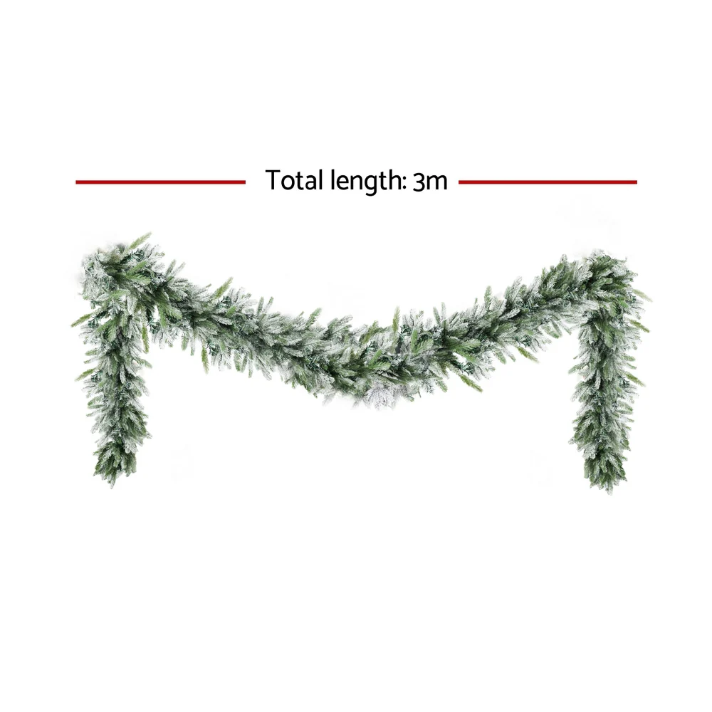 3M Christmas Garland Pre-lit LED Lights Snow Frosted Tips Decor - Image 2