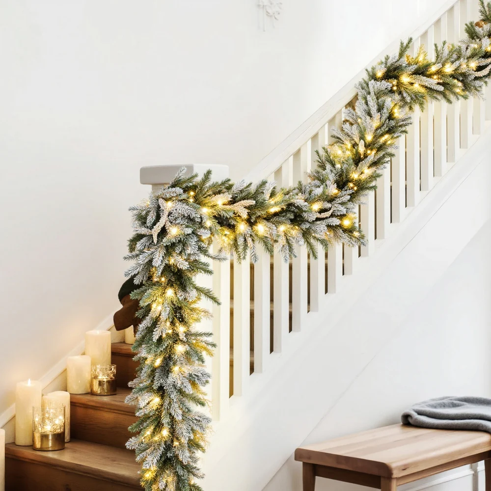3M Christmas Garland Pre-lit LED Lights Snow Frosted Tips Decor - Image 7