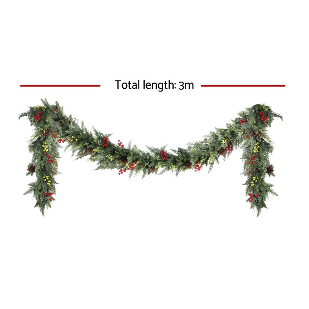 3M Christmas Garland Pre-lit LED with Pine Cones Xmas Decor Green - Image 2