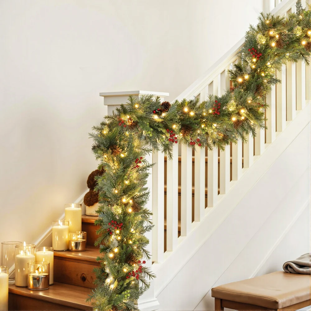 3M Christmas Garland Pre-lit LED with Pine Cones Xmas Decor Green - Image 7