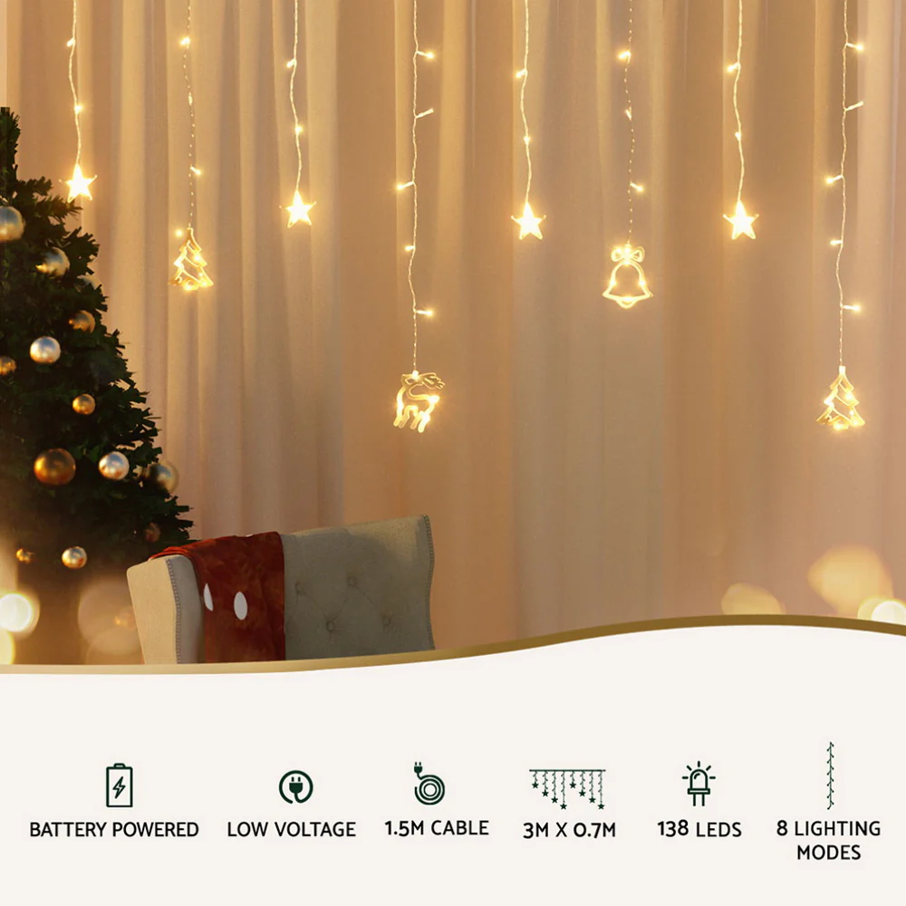 3M Christmas Icicle Lights String Lights 138 LED Warm White - Image 4