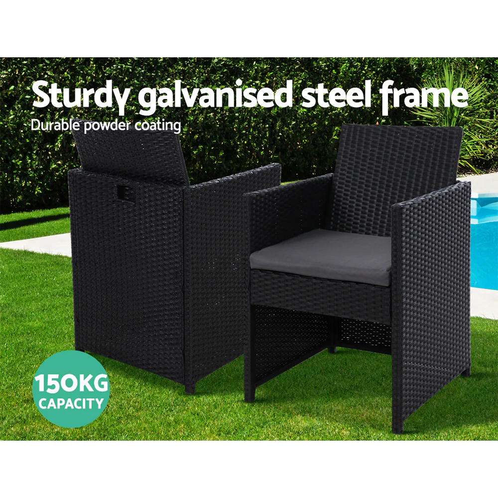 3PC Bistro Set Outdoor Furniture Rattan Table Chairs Cushion Patio Garden Hugo - Image 11
