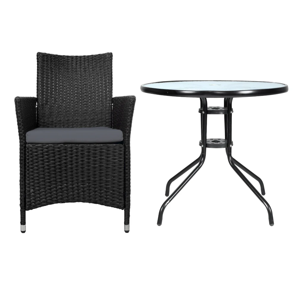 3PC Bistro Set Outdoor Furniture Rattan Table Chairs Cushion Patio Garden Idris - Image 3