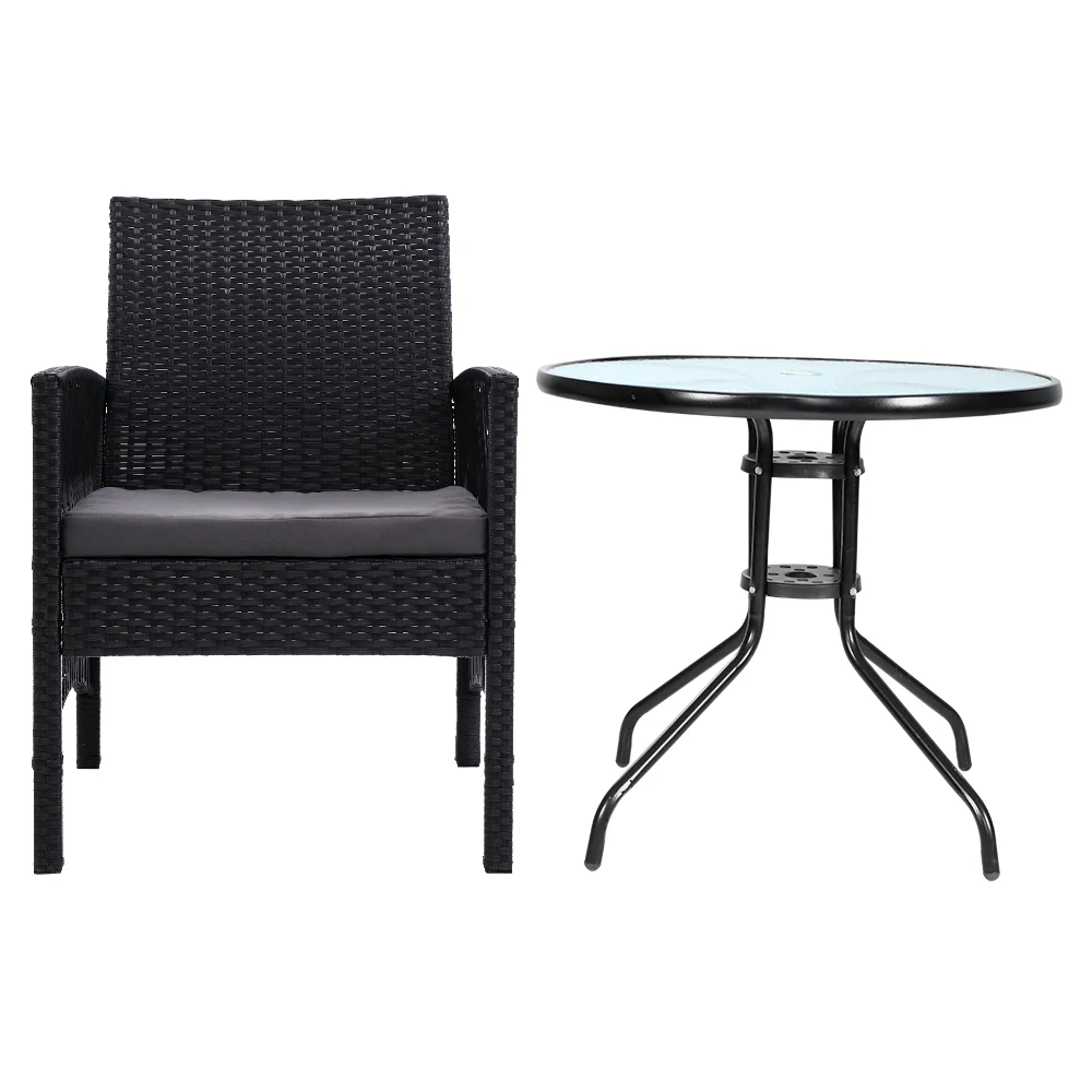 3PC Bistro Set Outdoor Furniture Rattan Table Chairs Cushion Patio Garden Lyra - Image 3