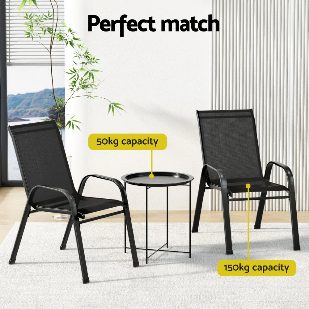 3PC Outdoor Bistro Set Patio Furniture Table and Chairs Stackable Black - Image 5