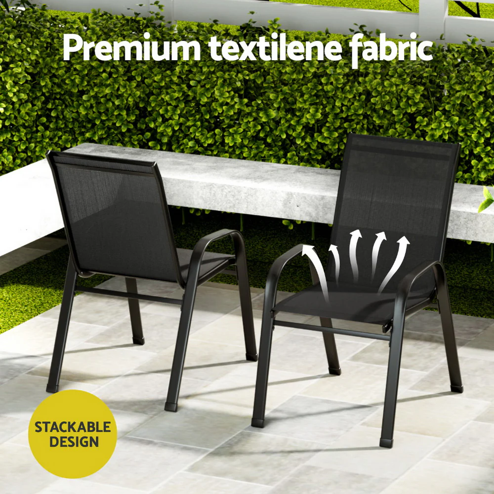 3PC Outdoor Bistro Set Patio Furniture Table and Chairs Stackable Black - Image 6
