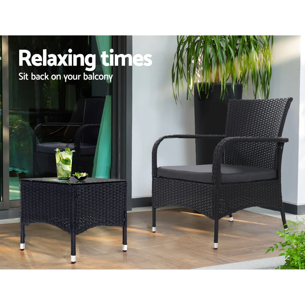 3PC Outdoor Bistro Set Patio Furniture Wicker Setting Chairs Table Luca - Image 4