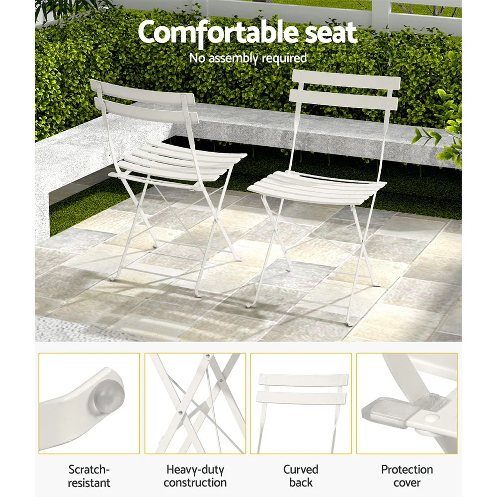 3PC Outdoor Bistro Set Steel Table and Chairs Patio Furniture White - Image 6