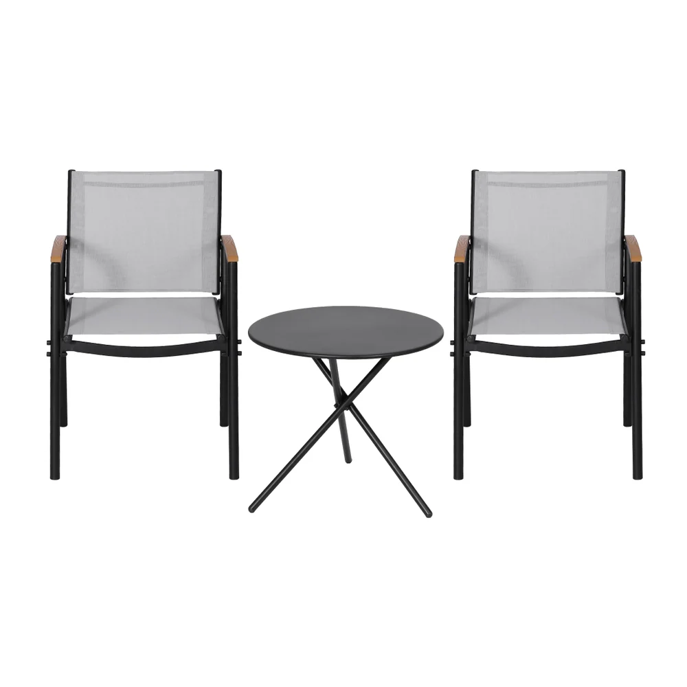 3PC Outdoor Bistro Set Table and Chairs Steel Dining Chair Patio Furniture Textilene - Image 4