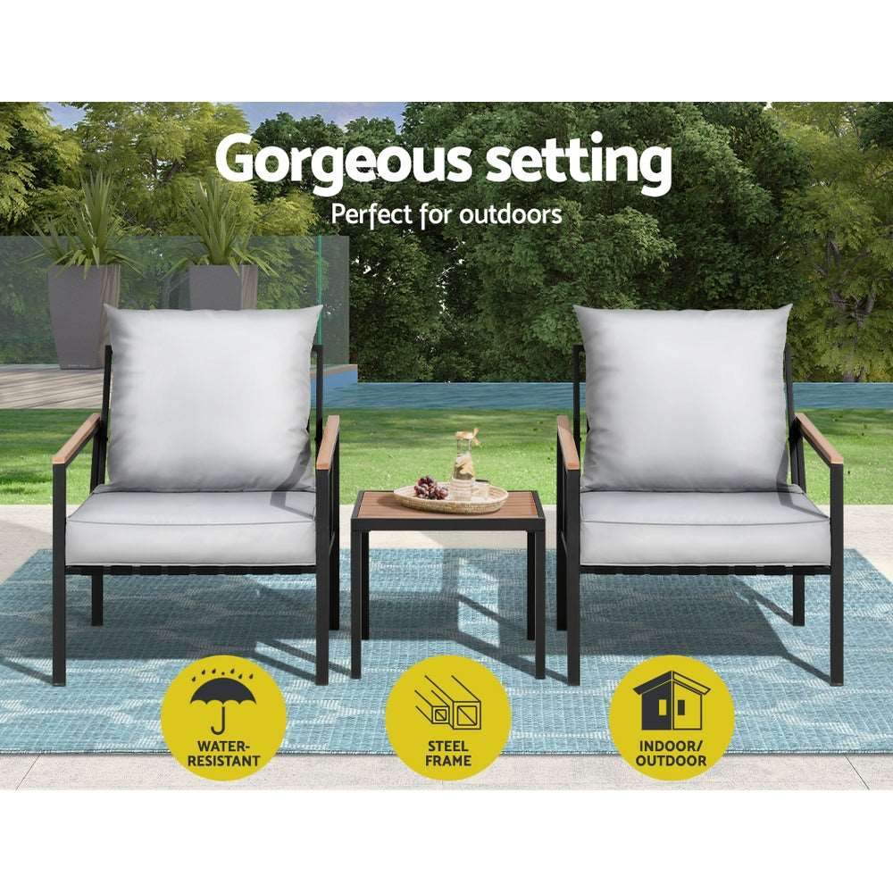 3PC Outdoor Furniture Bistro Set Lounge Setting Chairs Table Patio Black - Image 4