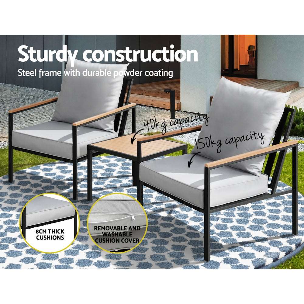 3PC Outdoor Furniture Bistro Set Lounge Setting Chairs Table Patio Black - Image 5