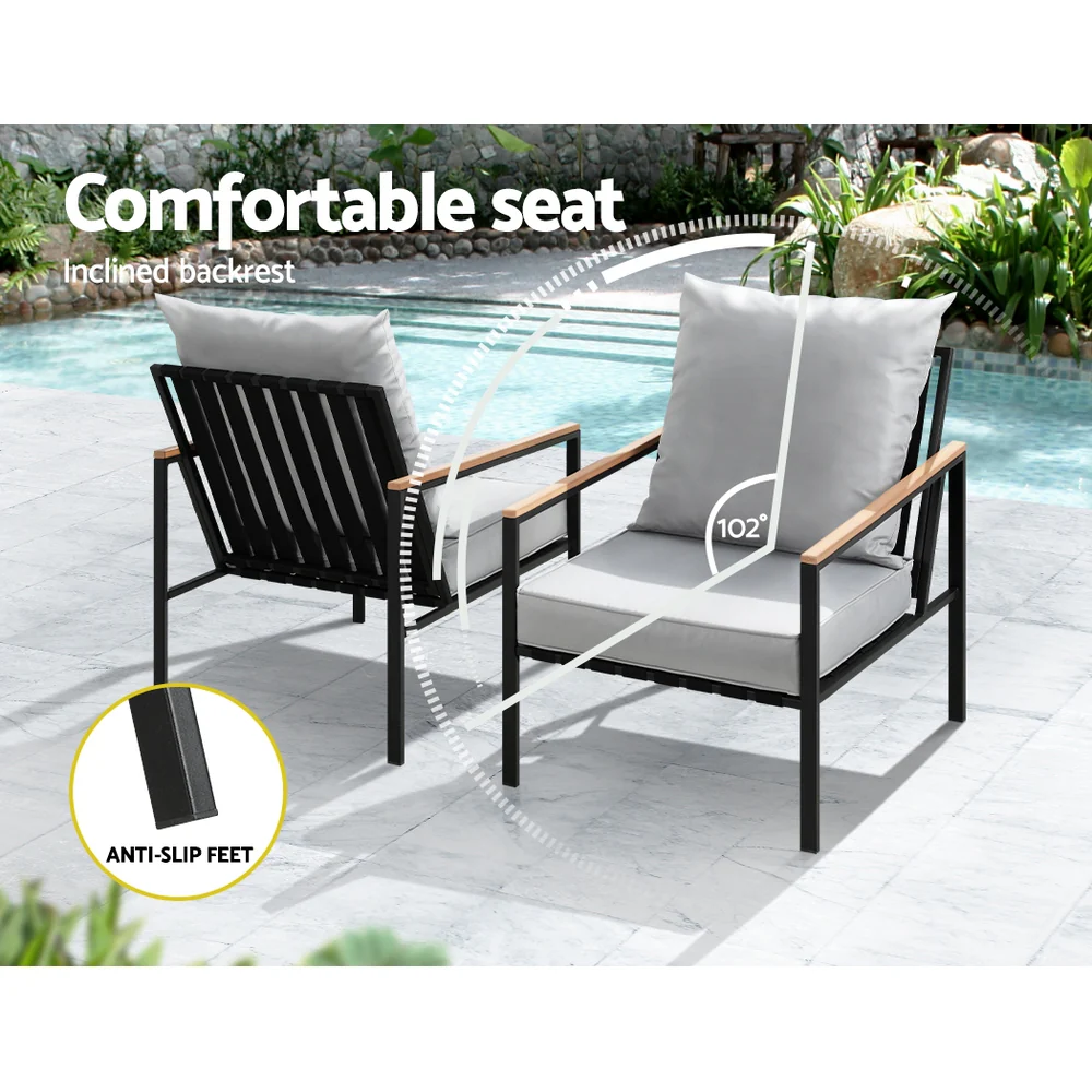3PC Outdoor Furniture Bistro Set Lounge Setting Chairs Table Patio Black - Image 6