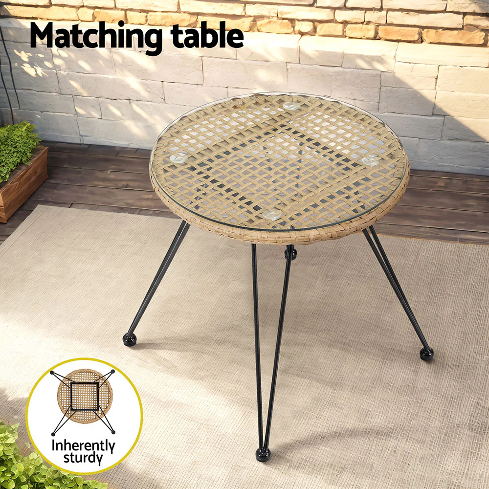 3PC Outdoor Furniture Bistro Set Lounge Setting Table Chairs Cushion Patio Grey - Image 6