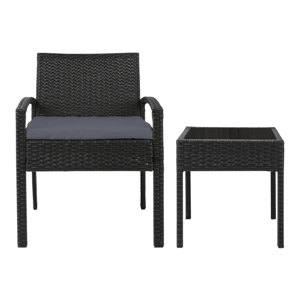 3PC Patio Furniture Bistro Set Wicker Outdoor Lounge Setting Black - Image 3