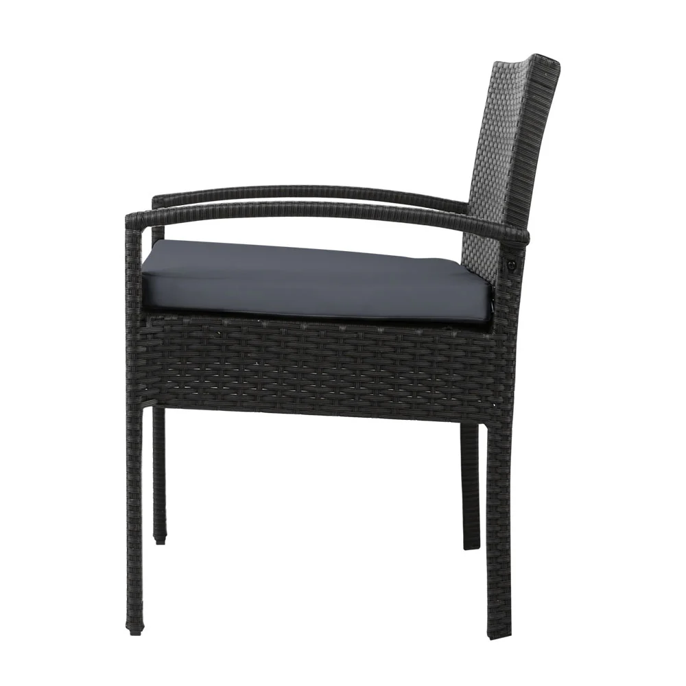 3PC Patio Furniture Bistro Set Wicker Outdoor Lounge Setting Black - Image 4