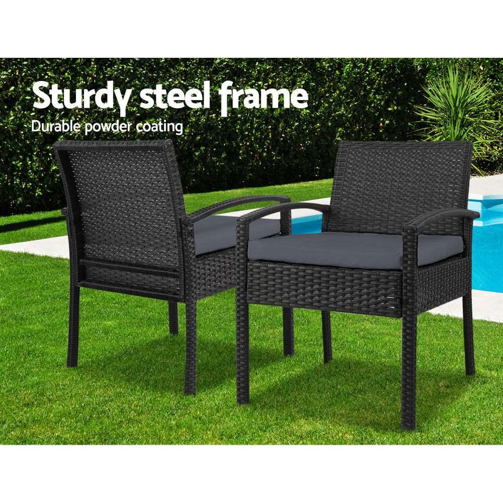 3PC Patio Furniture Bistro Set Wicker Outdoor Lounge Setting Black - Image 9