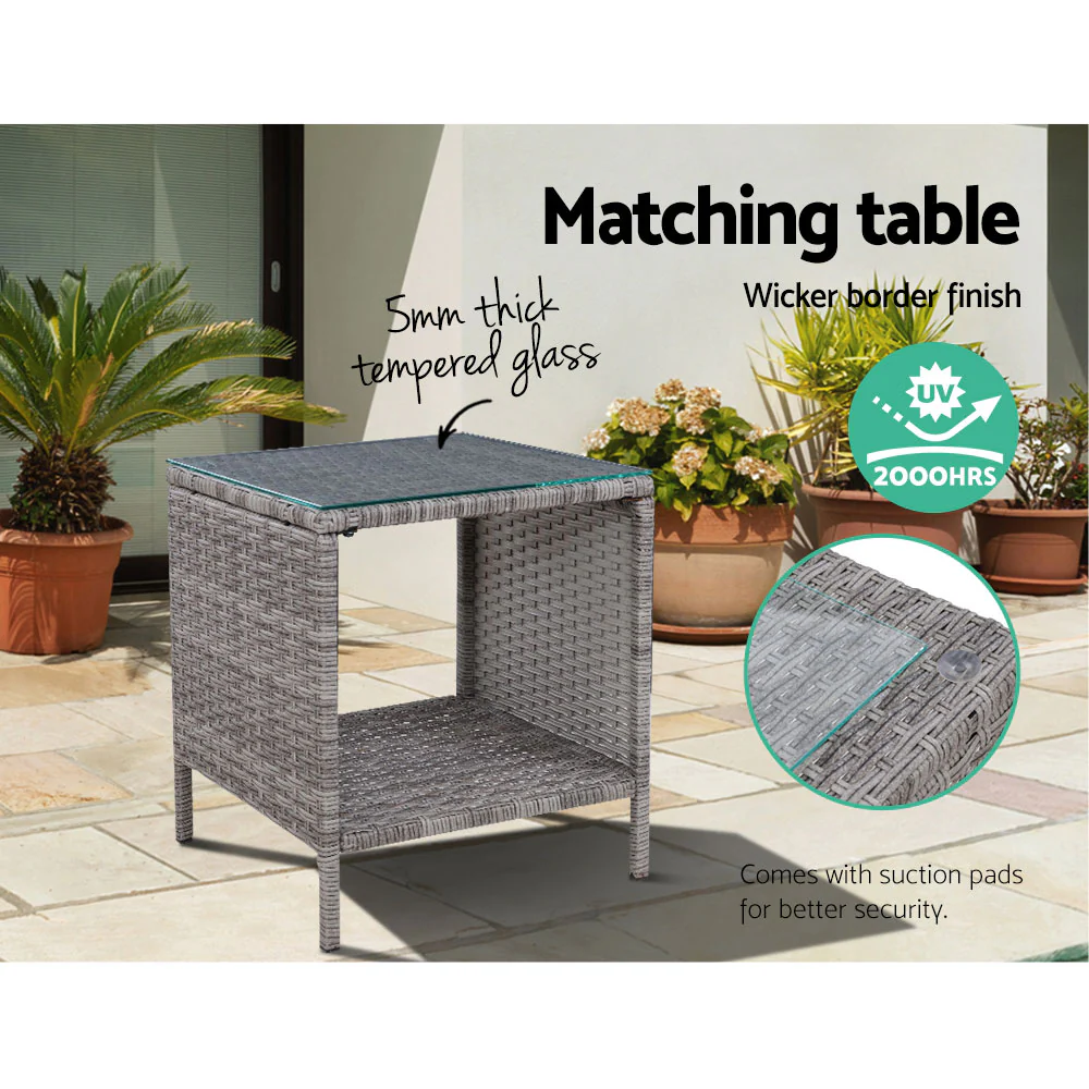 3PC Recliner Chairs Table Sun lounge Wicker Outdoor Furniture Adjustable Grey - Image 13