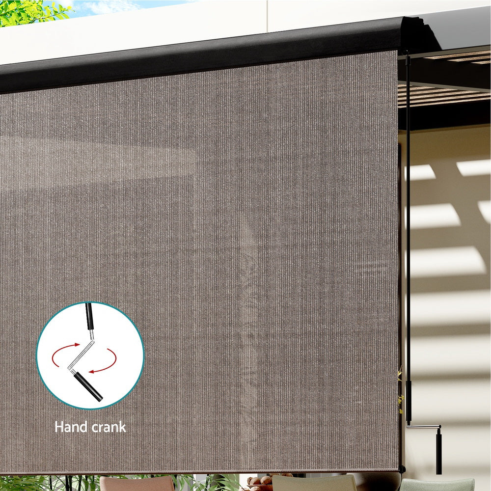 3X2.5M Outdoor Blinds Awning Roll Down Retractable Knit Fabric Outdoor Blinds Window Shade Brown - Image 4