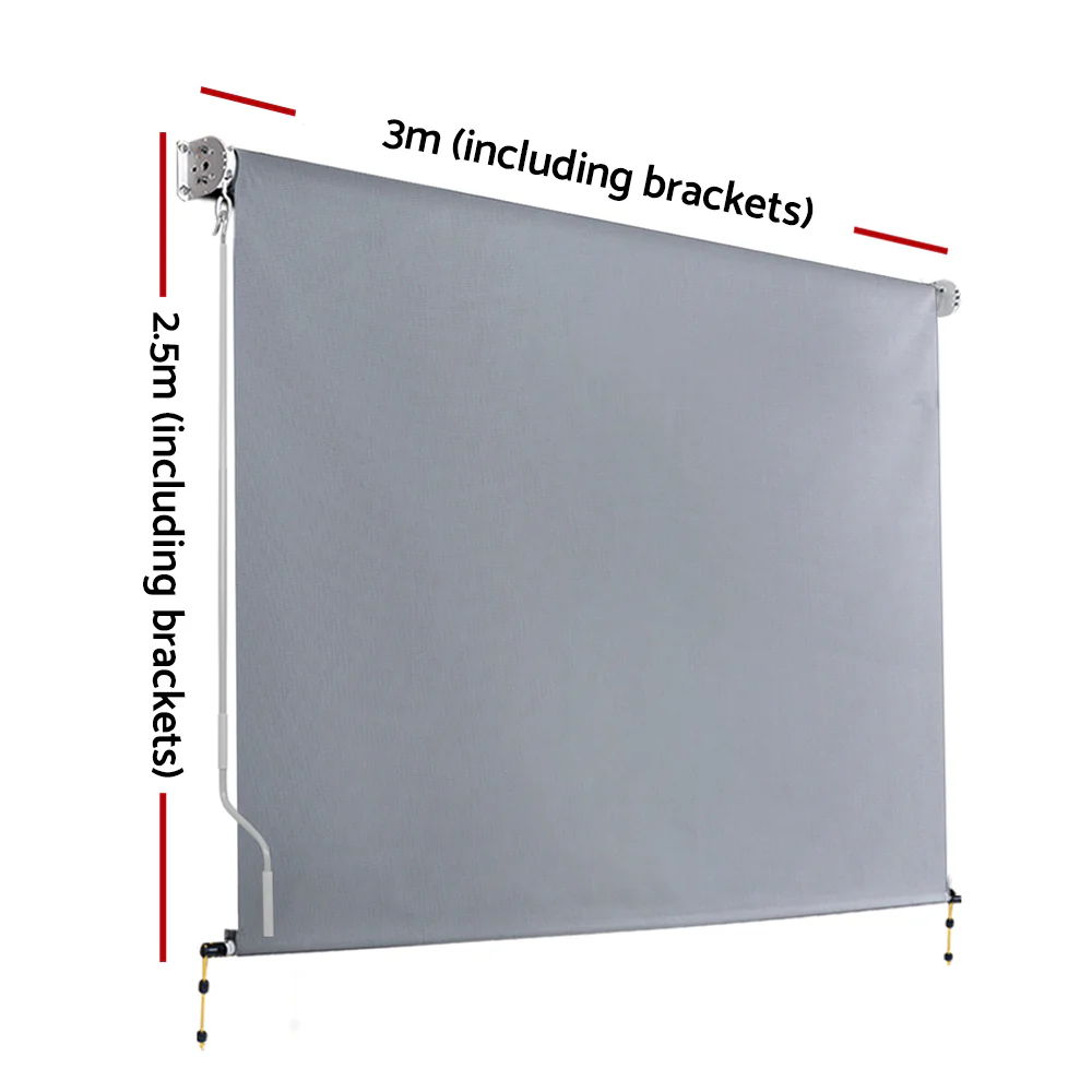 3X2.5M Outdoor Blinds Awning Roll Down Screen Fabric Blinds Outdoor Window Shade Grey - Image 2