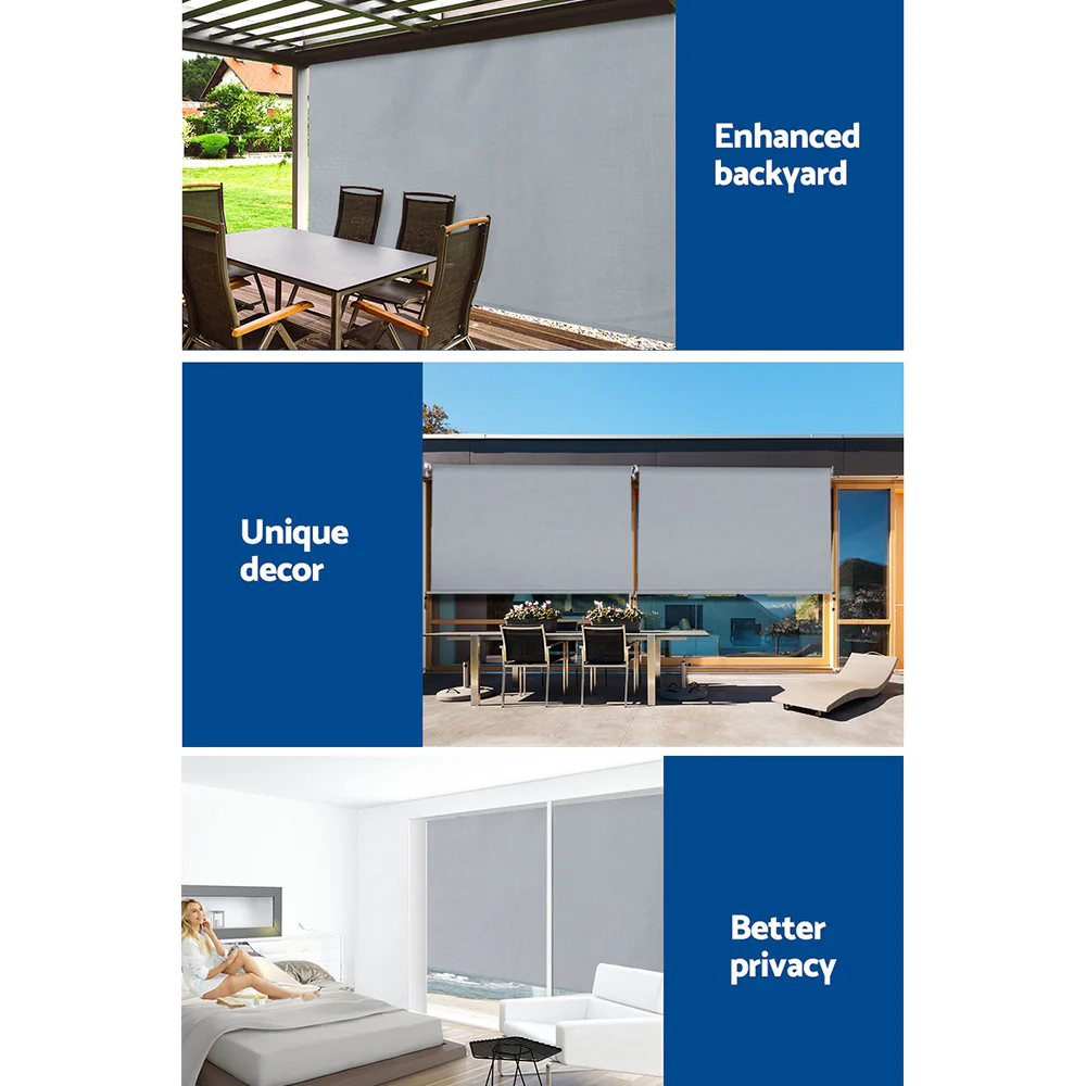 3X2.5M Outdoor Blinds Awning Roll Down Screen Fabric Blinds Outdoor Window Shade Grey - Image 5