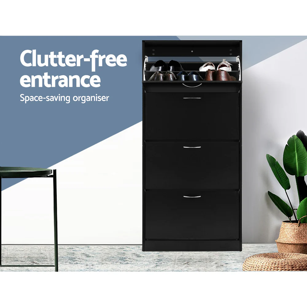 4-Compartment Shoe Cabinet – Black - Image 4