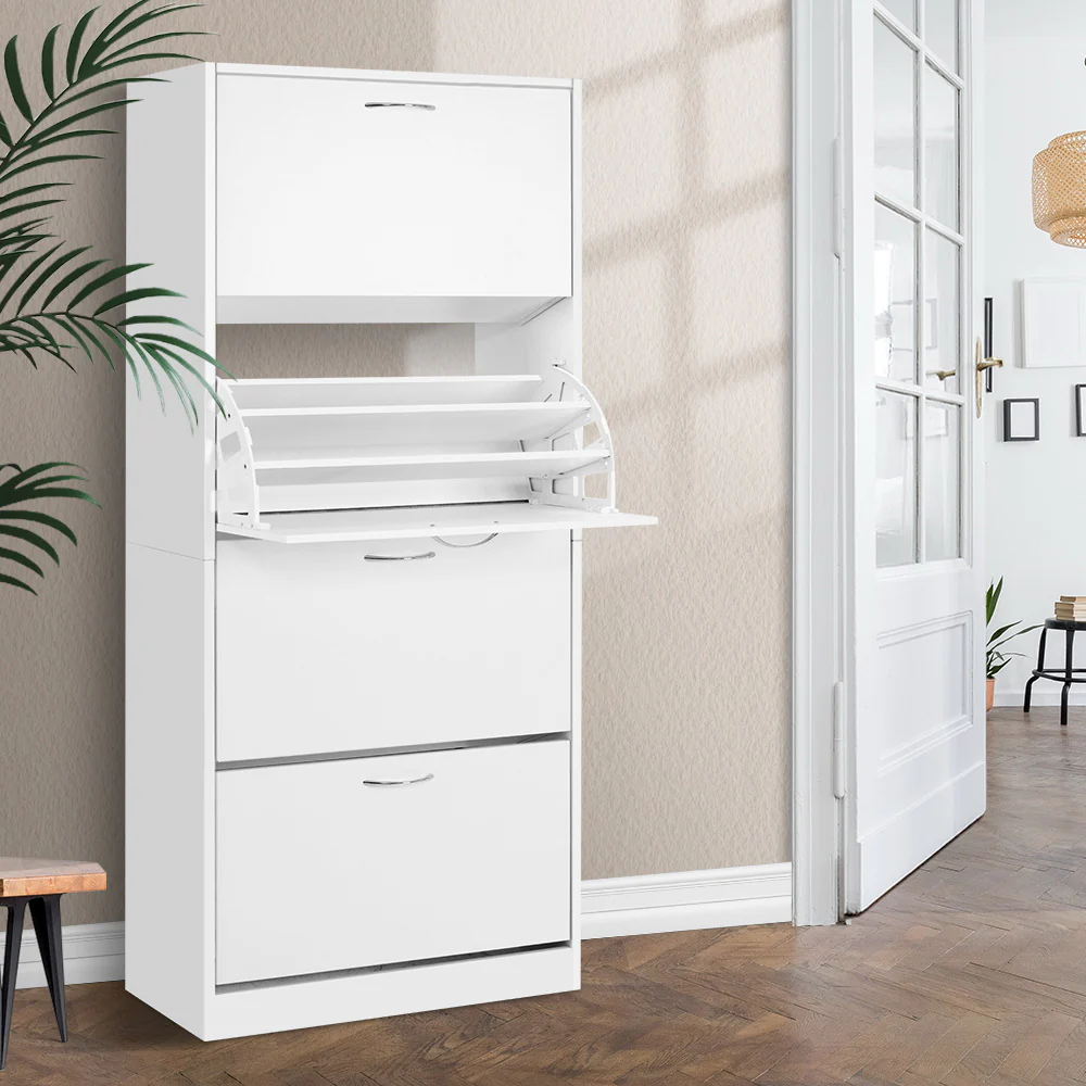 4-Compartment Shoe Cabinet – White