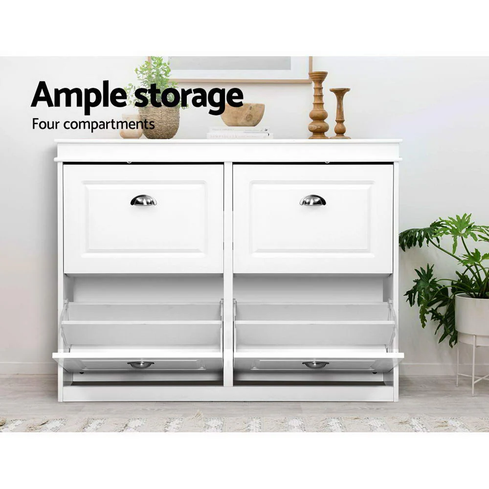 4-Compartment Shoe Cabinet – White with Retro Metal Handles - Image 6