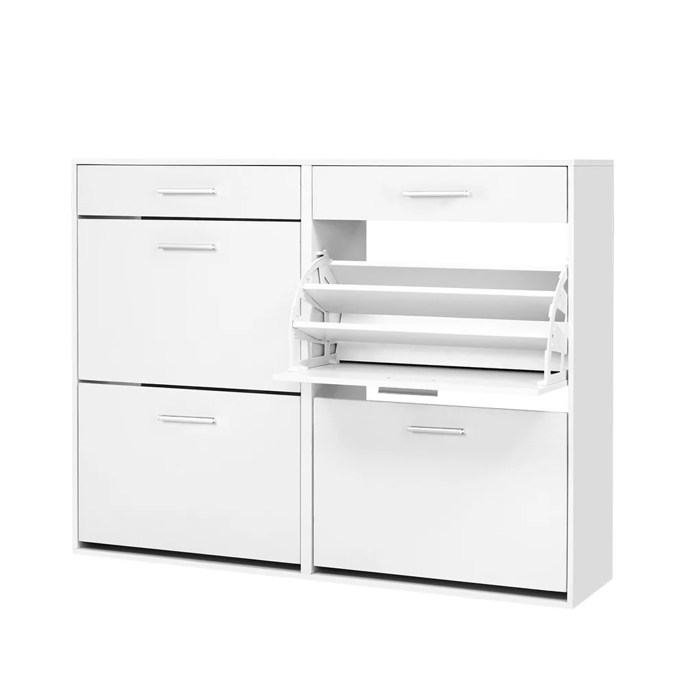 4-Compartment Shoe Cabinet with 2 Drawers – White - Image 2