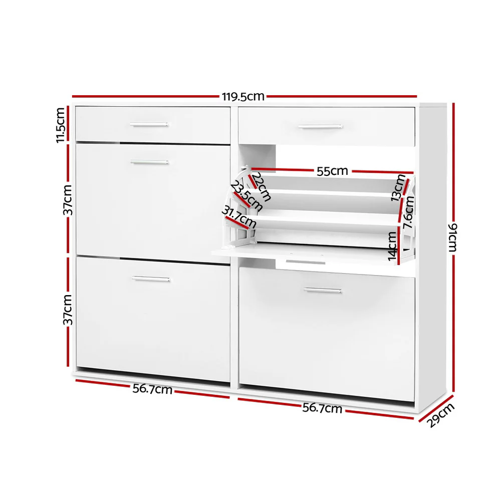 4-Compartment Shoe Cabinet with 2 Drawers – White - Image 3