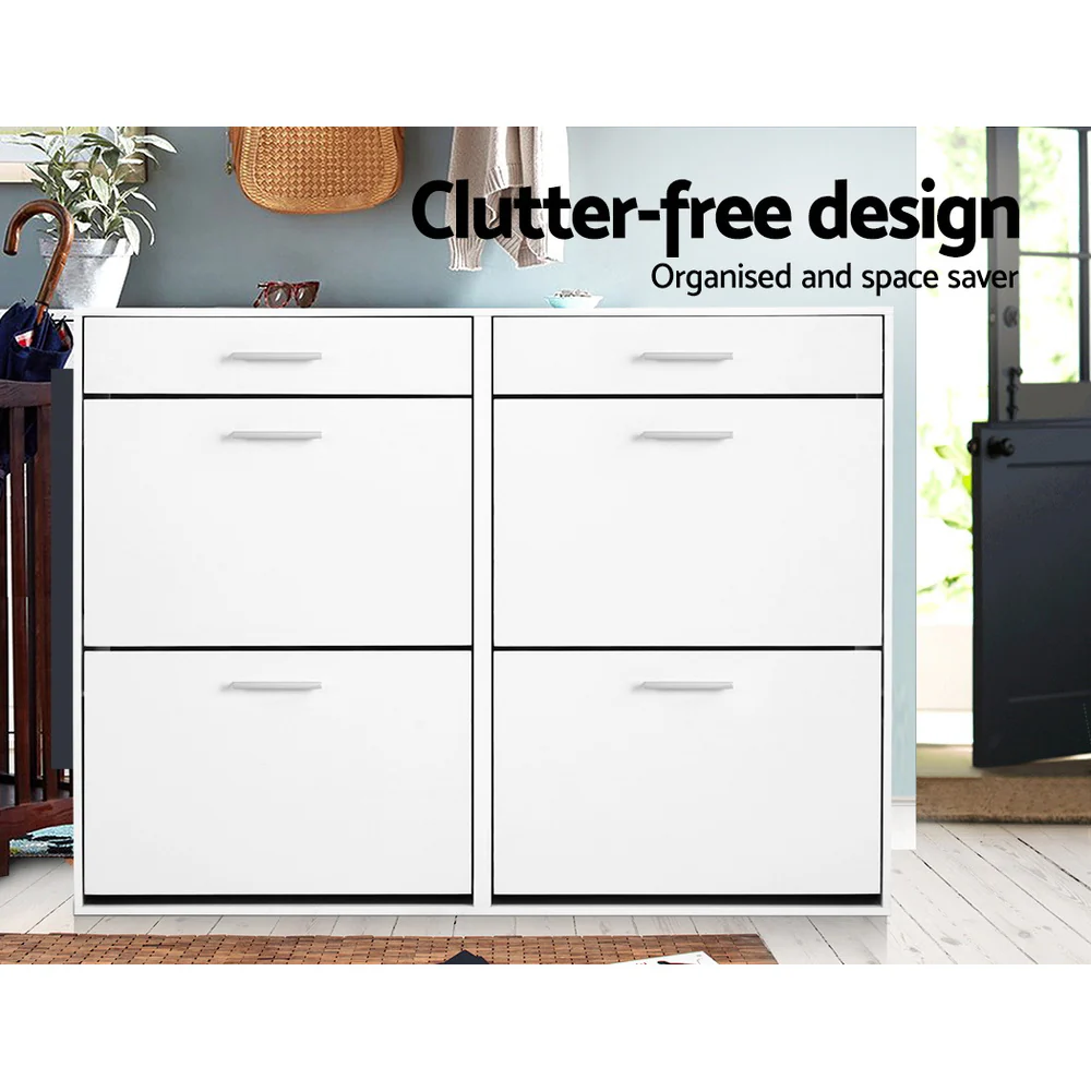 4-Compartment Shoe Cabinet with 2 Drawers – White - Image 4