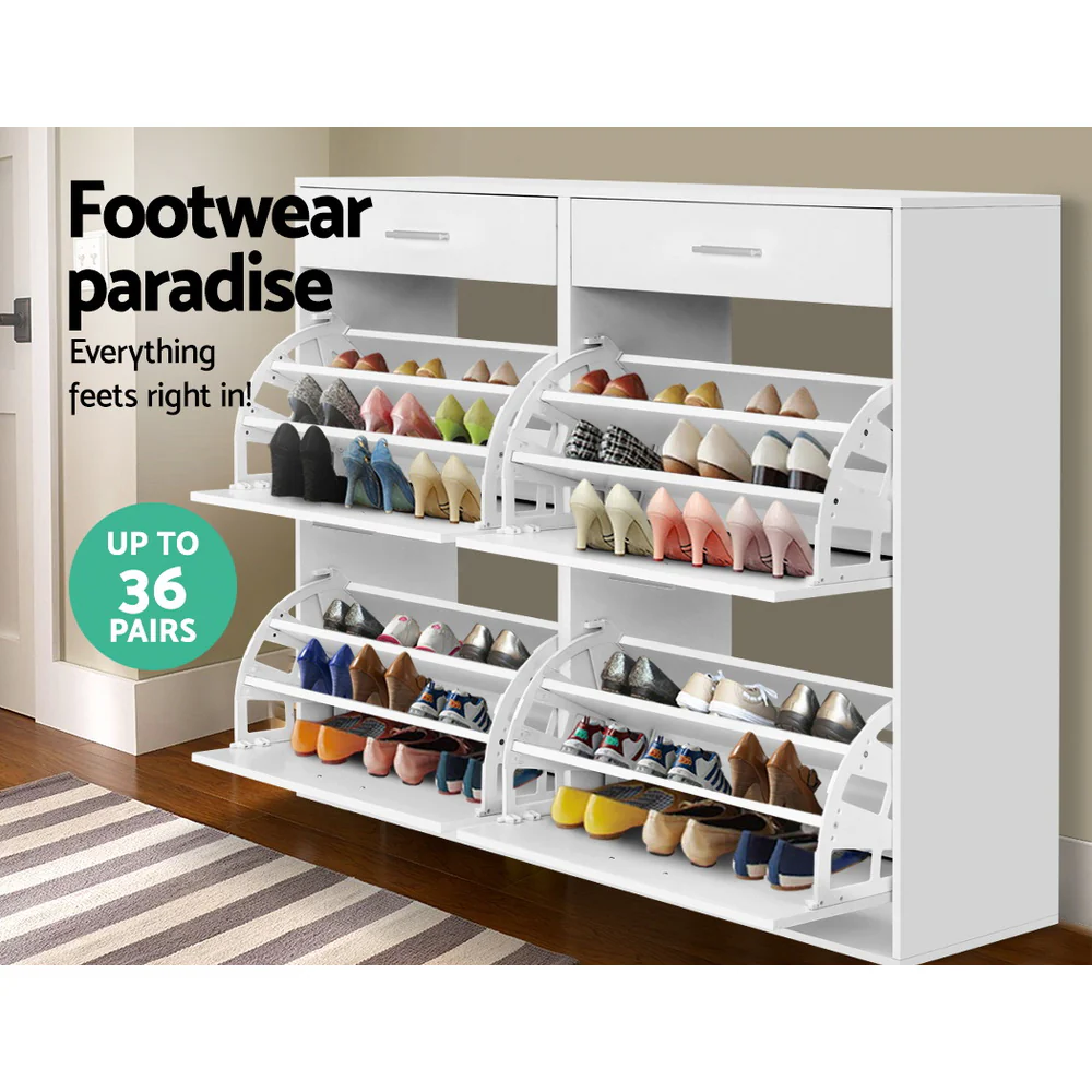 4-Compartment Shoe Cabinet with 2 Drawers – White - Image 5