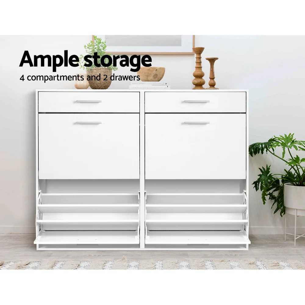 4-Compartment Shoe Cabinet with 2 Drawers – White - Image 6