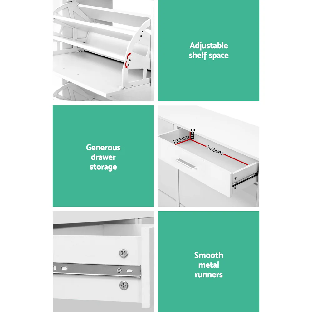 4-Compartment Shoe Cabinet with 2 Drawers – White - Image 7