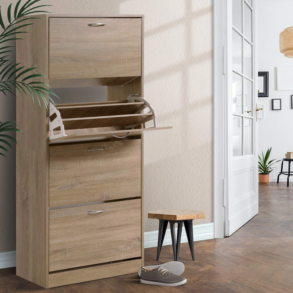 4-Compartment Shoe Cabinet – Wood Finish