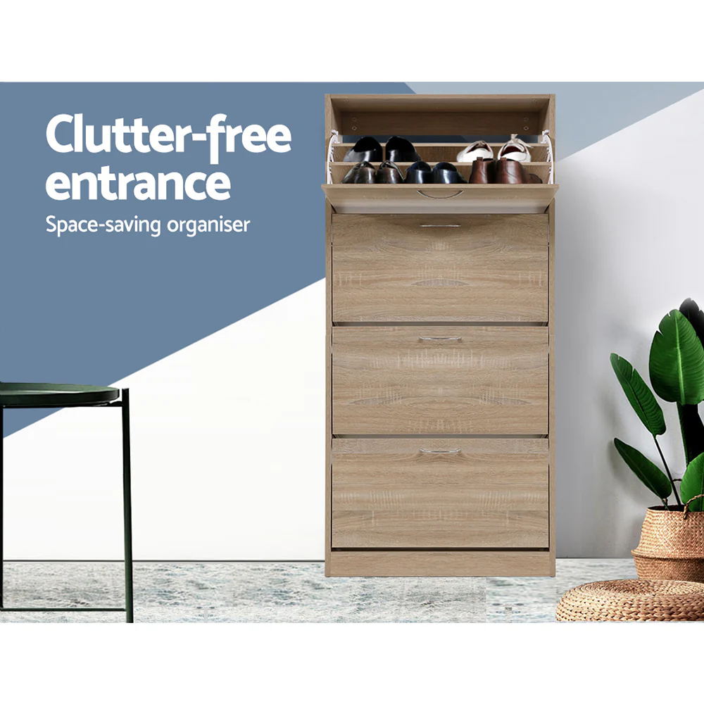 4-Compartment Shoe Cabinet – Wood Finish - Image 4