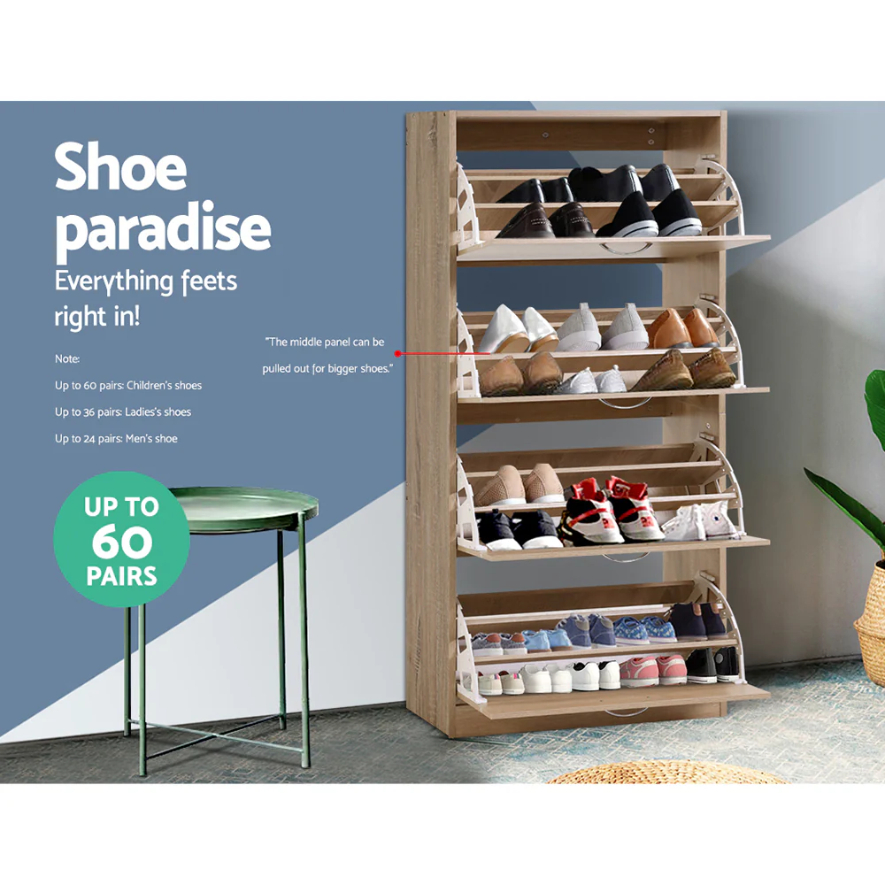 4-Compartment Shoe Cabinet – Wood Finish - Image 5