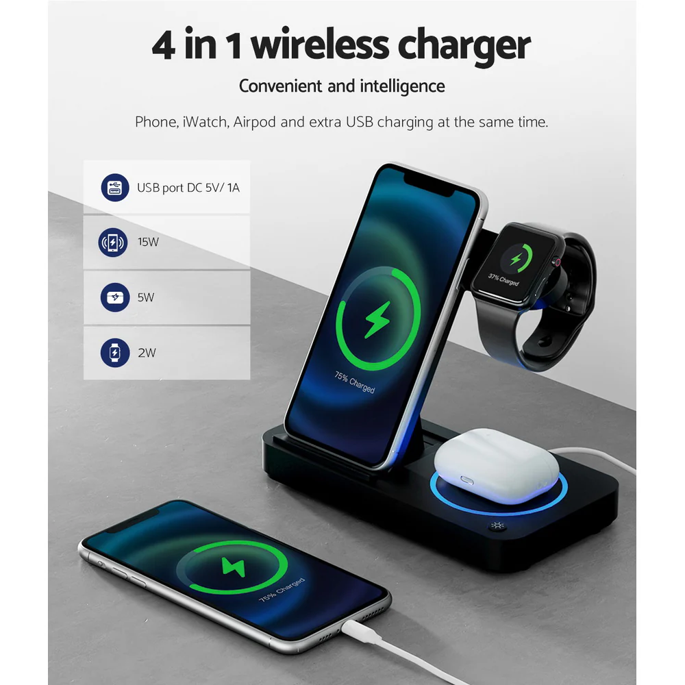 4-in-1 Wireless Charger Station - Black - Image 6
