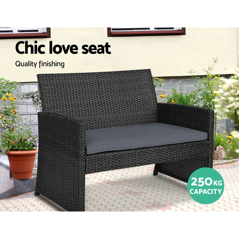4 PCS Outdoor Sofa Set Rattan Chair Table Setting Garden Furniture Black - Image 3
