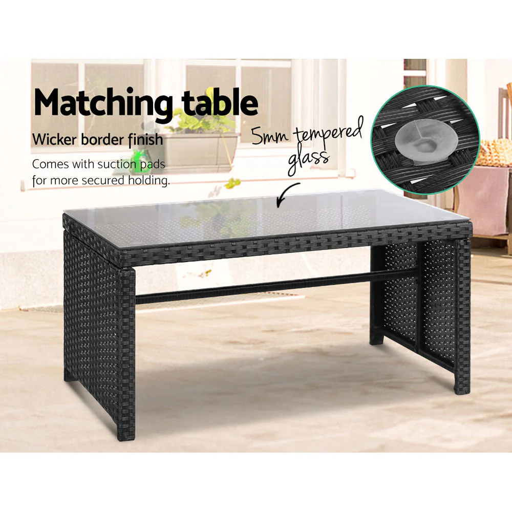 4 PCS Outdoor Sofa Set Rattan Chair Table Setting Garden Furniture Black - Image 5
