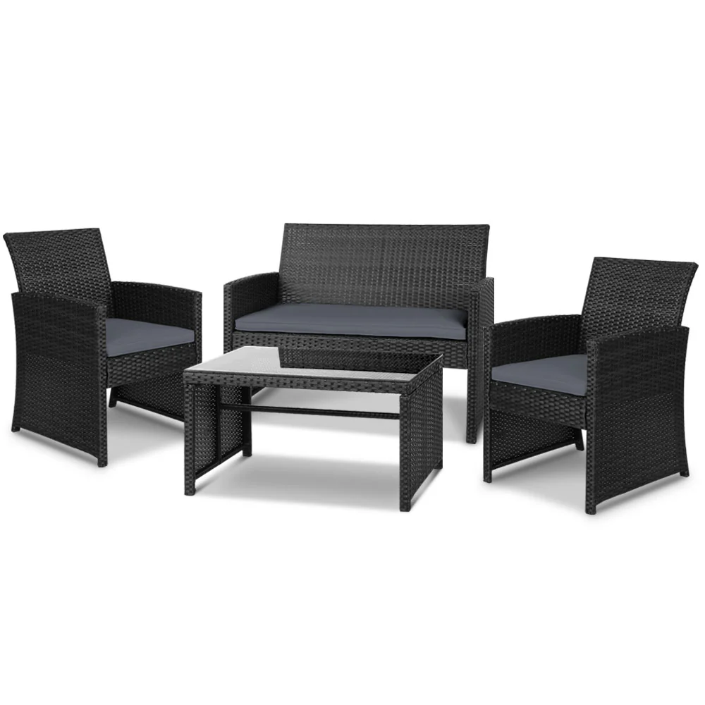 4 PCS Outdoor Sofa Set Rattan Chair Table Setting Garden Furniture Black - Image 7