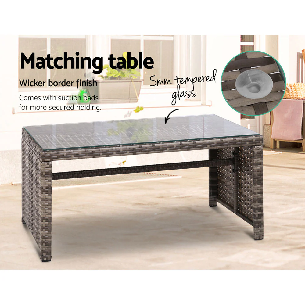 4 PCS Outdoor Sofa Set Rattan Chair Table Setting Garden Furniture Grey - Image 5