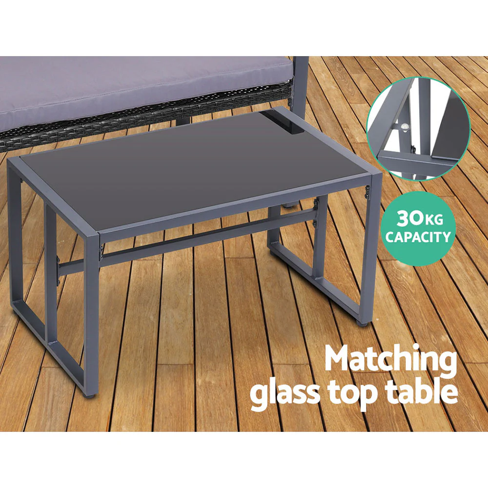 4 PCS Outdoor Sofa Set Rattan Furniture Glass Top Table Chairs Black - Image 5