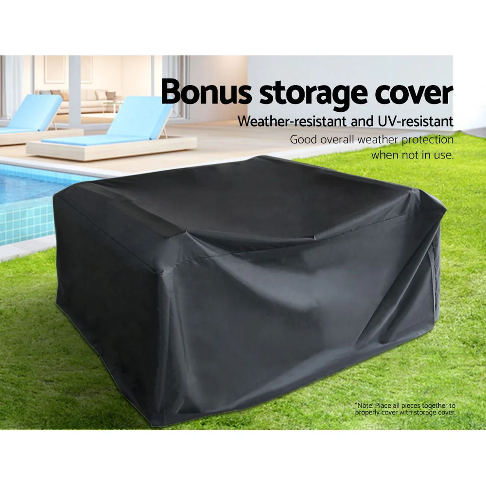 4 PCS Outdoor Sofa Set with Storage Cover Rattan Chair Furniture Black - Image 6
