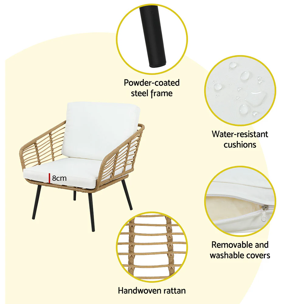 4-Piece Outdoor Sofa Set Rattan Lounge Setting Table Chairs - Image 6