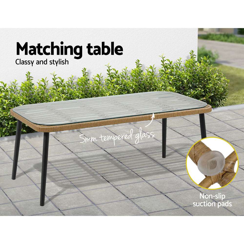 4-Piece Outdoor Sofa Set Rattan Lounge Setting Table Chairs - Image 7